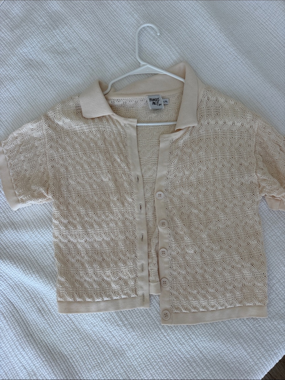 Princess Polly Textured Knit Collared Button-Up Cardigan - Cream L / XL